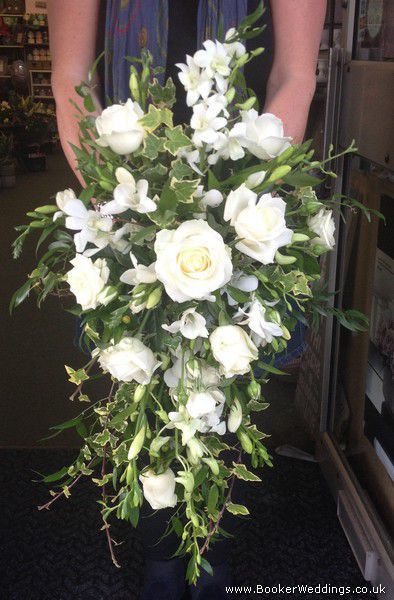 White Cascading Shower Bouquet for Bride